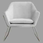 a modern chair with a white upholstered seat and metal legs