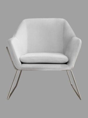 a modern chair with a white upholstered seat and metal legs